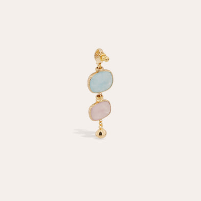 Boucles d'oreilles Silene petit modèle dorées - Amazonite & Quartz rose