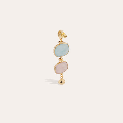 Boucles d'oreilles Silene petit modèle dorées - Amazonite & Quartz rose