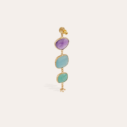 Boucles d'oreilles Silène dorées - Améthyste, Amazonite & Quartz Bleu