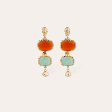 Boucles d'oreilles Silène petit modèle dorées - Cornaline & Amazonite