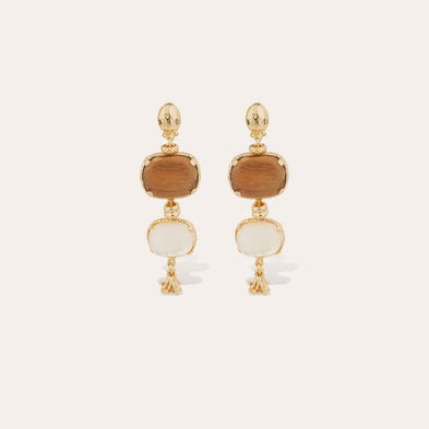 Silène small gold earrings - Wood & White Mother-of-Pearl