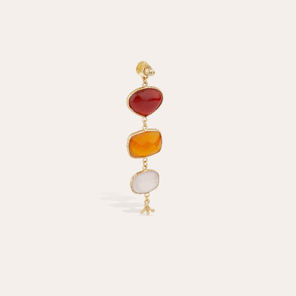 Boucles d'oreilles Silène dorées - Calcite rouge, Calcite orange & Quartz rose
