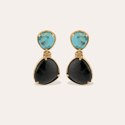 Boucles d'oreilles Silia dorées - Turquoise & Basalte noire