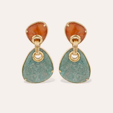 Boucles d'oreilles Silia grand modèle dorées -  Cornaline & Amazonite