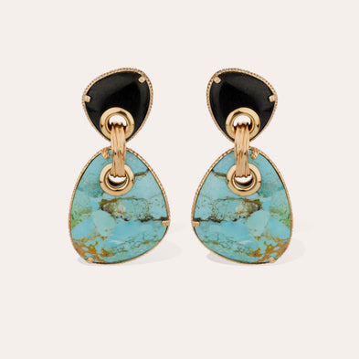 Silia large gold-plated earrings - Turquoise & Black Onyx