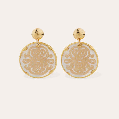 Boucles d'oreilles Sun Diva grand modèle dorées - Nacre blanche