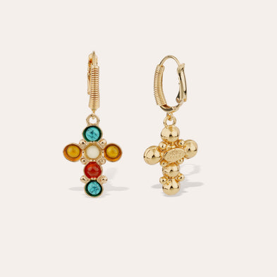 Boucles d'oreilles Tao Cruzita dorées - Cornaline & Turquoise
