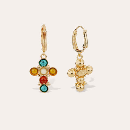 Boucles d'oreilles Tao Cruzita dorées - Cornaline & Turquoise