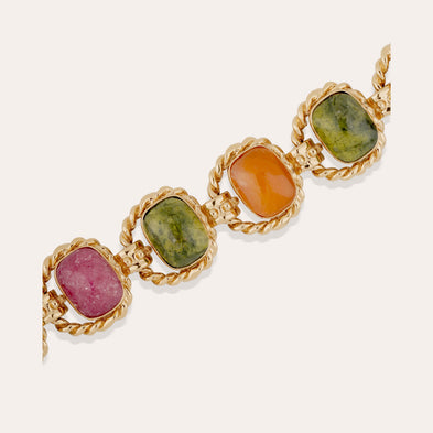 Bracelet Amarante multi grand modèle doré - Vessonite, Cornaline & Rhodonite