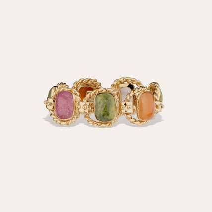 Amarante Large Gold Bracelet - Vessonite, Carnelian & Rhodonite