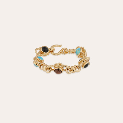 Bracelet Amarante multi doré - Turquoise, Basalte noire & Bois