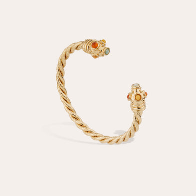 Amarante Twisted Gold Bangle Bracelet - Amazonite & Carnelian