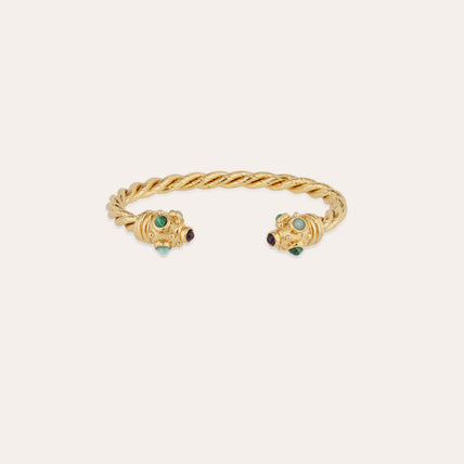 Pulsera tipo brazalete « Amarante  » deTorsade , dorada - Amatista y jaspe verde