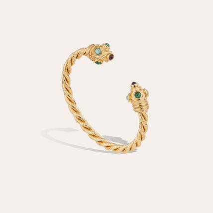 Pulsera tipo brazalete « Amarante  » deTorsade , dorada - Amatista y jaspe verde