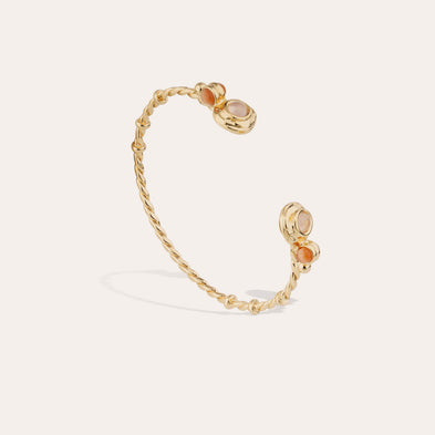 Bracelet jonc Amarante torsade mini doré - Quartz rose