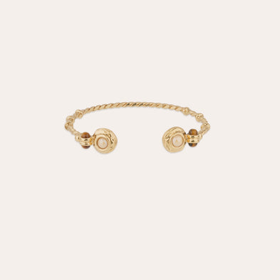 Bracelet jonc Amarante torsade doré - Nacre Blanche & Oeil de tigre