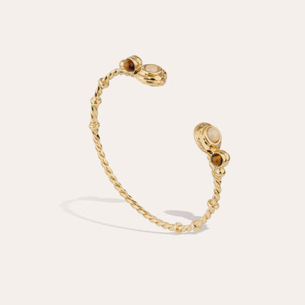 Bracelet jonc Amarante torsade doré - Nacre Blanche & Oeil de tigre
