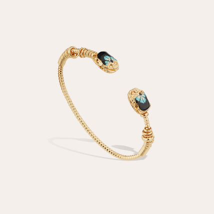 Duality Bracelet, Large Scaramouche, Twisted Design, Gold-Plated Enamel