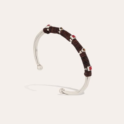 Bracelet Lino cuir argenté - Oeil de Tigre 