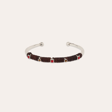 Bracelet Lino cuir argenté - Oeil de Tigre 
