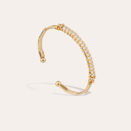 Bracelet Lyre jonc grand modèle doré - Nacre blanche