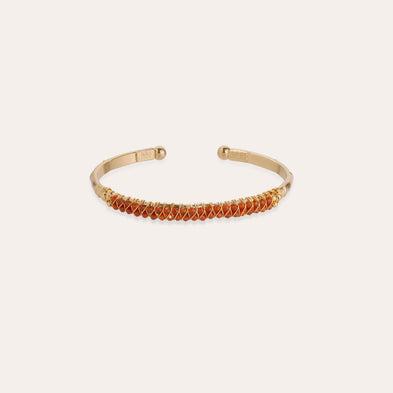 Bracelet Lyre jonc grand modèle doré - Cornaline