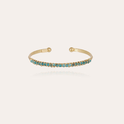 Small Gold Lyre Bangle - Blue Apatite