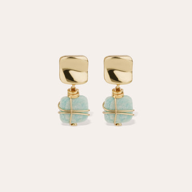 Boucles d'oreilles Rainbow Square petit modèle dorées - Amazonite