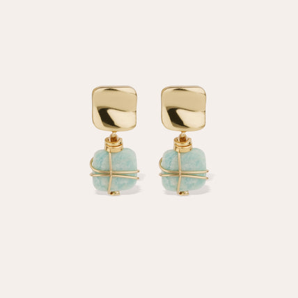 Boucles d'oreilles Rainbow Square petit modèle dorées - Amazonite