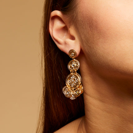 Gold three-row Sequin earrings