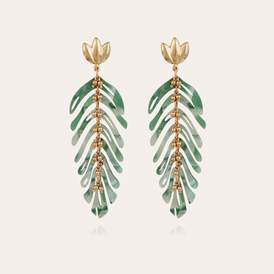 Boucles d'oreilles Cavallo acétate dorées - Vert