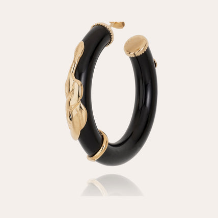Cobra small gold acetate hoop earrings - Black