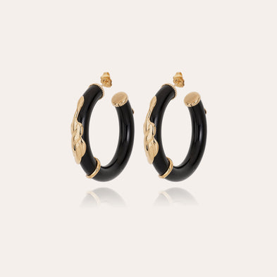 Boucles d'oreilles créoles Cobra petit modèle acétate dorées - Noir