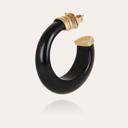 Abalone gold acetate hoop earrings - Black