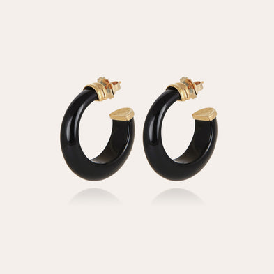 Boucles d'oreilles créoles Abalone acétate dorées - Noir