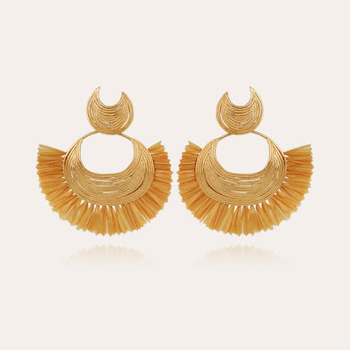 Boucles d'oreilles Luna Wave raphia dorées