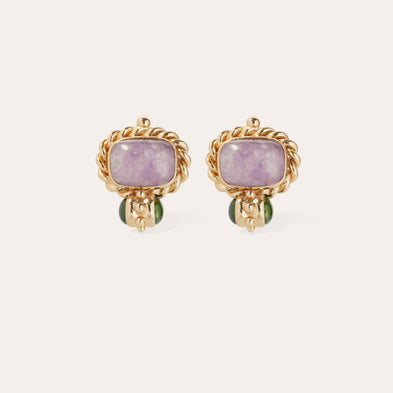 Amarante gold cabochon earrings - Amethyst