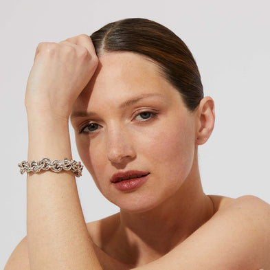 Large fine silver-plated interlinked round chain bracelet