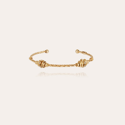 Torsade bangle bracelet with rhinestones small size gold