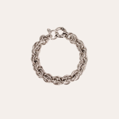 Large silver interlinked round chain bracelet