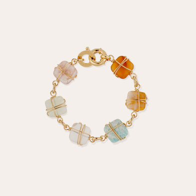 Bracelet Rainbow Square Multi petit modèle doré - Cornaline, Cristal & Amazonite