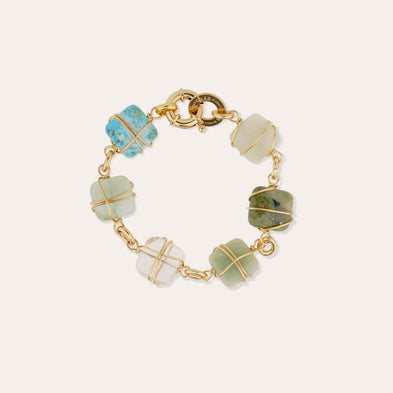 Bracelet Rainbow Square Multi petit modèle doré - Turquoise, Vesonite, Amazonite & Cristal 