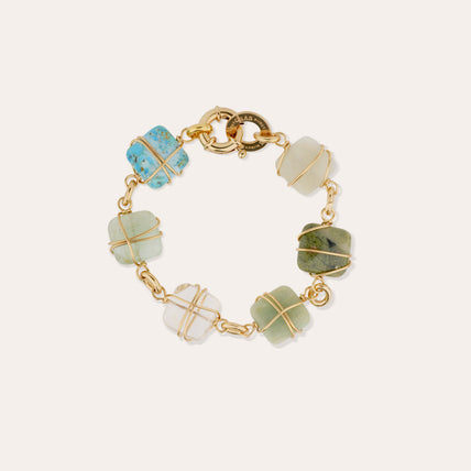 Bracelet Rainbow Square Multi petit modèle doré - Turquoise, Vesonite, Amazonite & Cristal 
