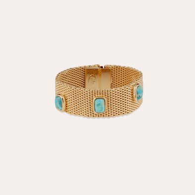 Bracelet Totem Pierre grand modèle doré - Turquoise