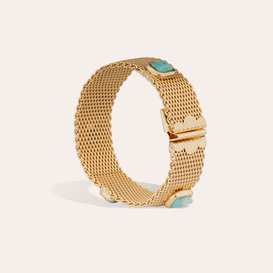 Bracelet Totem Pierre grand modèle doré - Turquoise