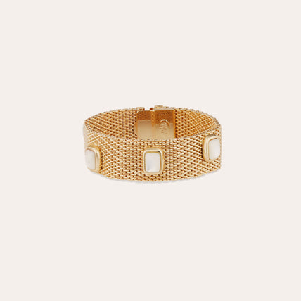 Bracelet Totem Pierre grand modèle doré - Nacre blanche