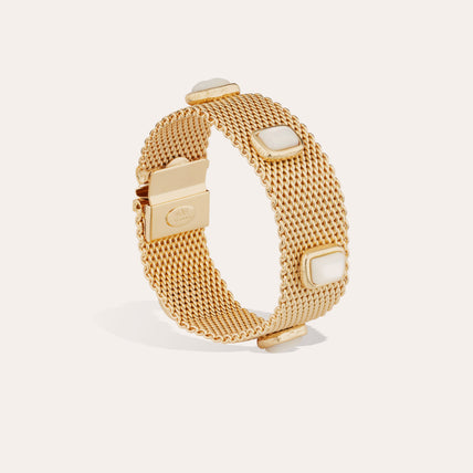 Bracelet Totem Pierre grand modèle doré - Nacre blanche