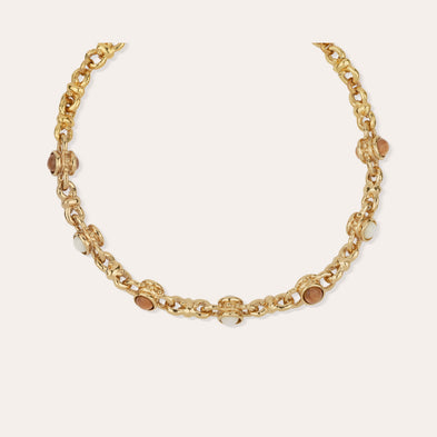 Collier Amarante cabochons multi doré - Nacre blanche & Bois