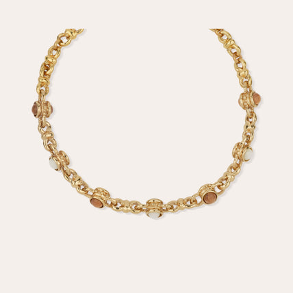 Collier Amarante cabochons multi doré - Nacre blanche & Bois