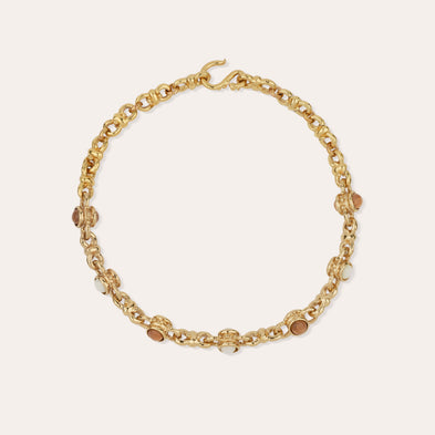 Collier Amarante cabochons multi doré - Nacre blanche & Bois